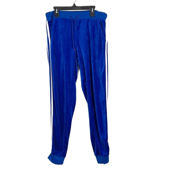 Tracksuit Pants Women Extra Large Blue Velvet Striped Side Seam Pull On Bottoms - Picture 1 of 10